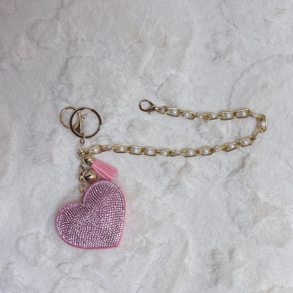 Pink Heart Pearl Chain Bag Charm